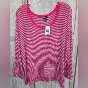 NWT Torrid Womens 3/4 Sleeve Knit Sweater Size 2 Hot Pink/Gray Striped